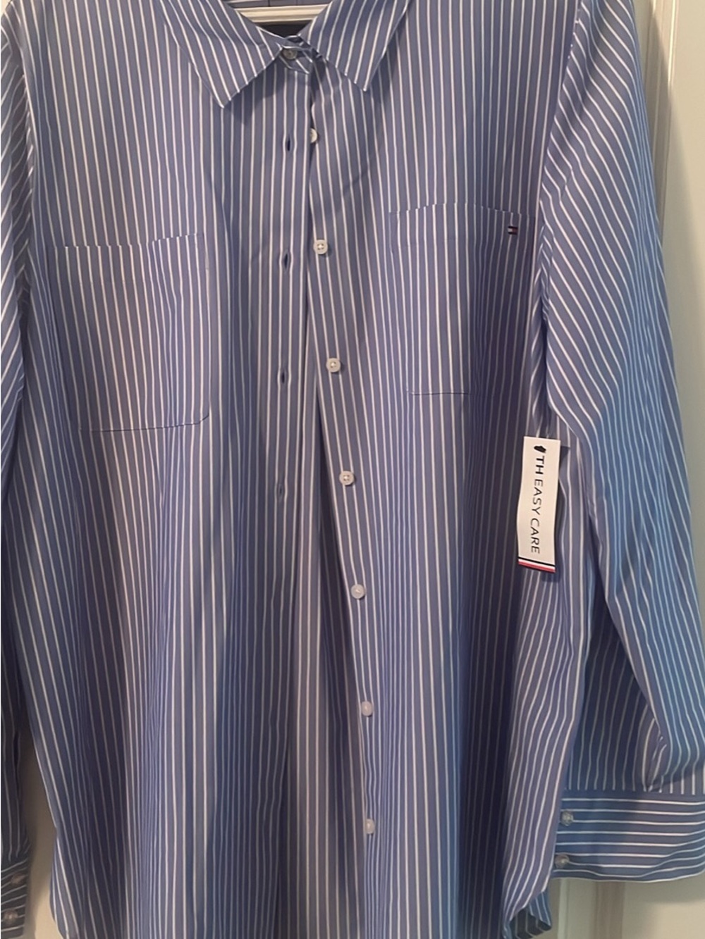 Tommy Hilfiger Blue and White Vertical Stripe Dress Shirt